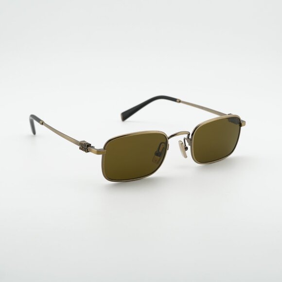 Miu Miu MUA53S 26C09Z Sunglasses Old Gold Rectangle Frame, Dark Brown Lenses main image 5